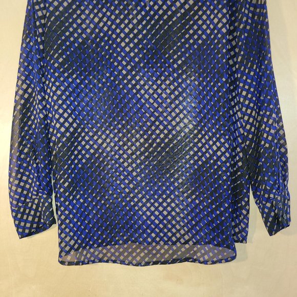 Pleione Blue Multicolor Geometric V Neck Long Sleeve Tunic Blouse Women Size M - Picture 9 of 9